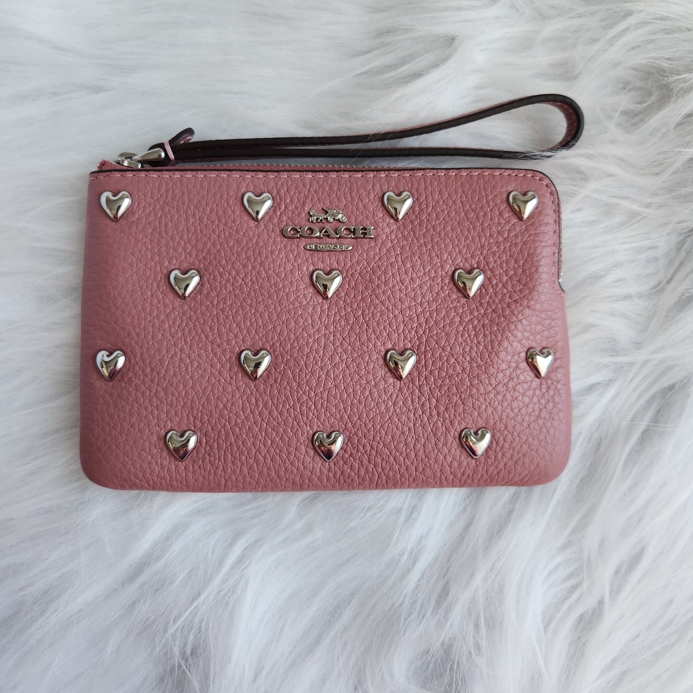 Coach Mauve Wristlet with Silver Heart Accents